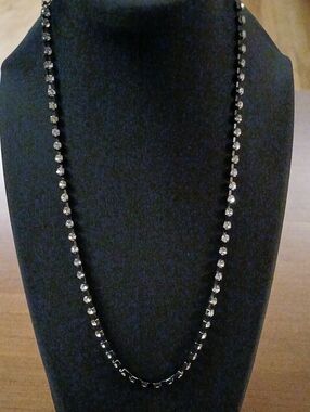 Crystal Station Necklace - Black and Silver